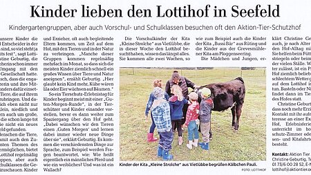 8. September 2019 | Lübecker Nachrichten | Kinder lieben den Lottihof in Seefeld