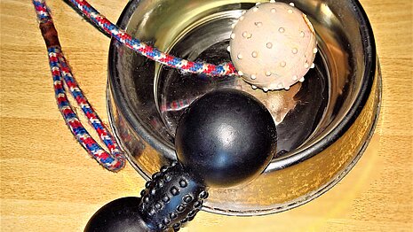 Hundespielzeuge in denen man Kekse verstecken kann.